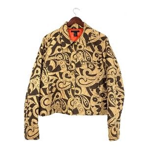 Silkland damask brown and tan 100% silk button zippered and button jacket